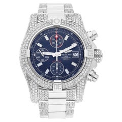 Breitling Avenger II Blue Dial 43mm Stainless Steel A13381 Custom Diamond Watch