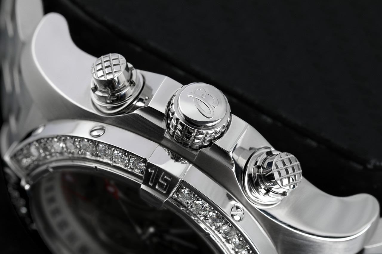 Breitling Avenger II Blue Dial Custom Diamond Bezel Mens 43mm Watch A13381.