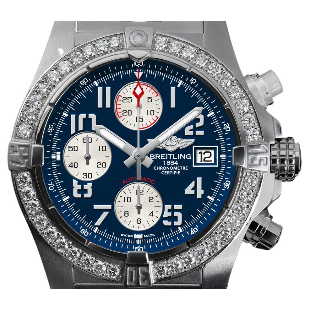 Breitling Avenger II Blue Dial Custom Diamond Bezel Mens Watch A13381 For Sale