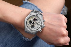 Breitling Avenger II Cream Dial Custom Diamond Bezel Mens Watch A13381