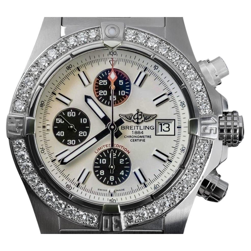 Breitling Avenger II Cream Dial Custom Diamond Bezel Mens Watch A13381