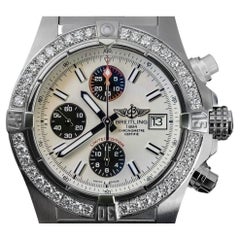 Used Breitling Avenger II Cream Dial Custom Diamond Bezel Mens Watch A13381