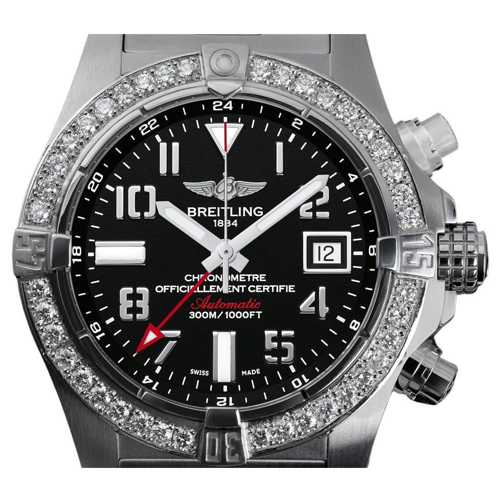 Breitling Avenger II GMT Black Dial Custom Diamond Bezel Mens Watch A32390