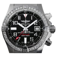 Used Breitling Avenger II GMT Black Dial Custom Diamond Bezel Mens Watch A32390