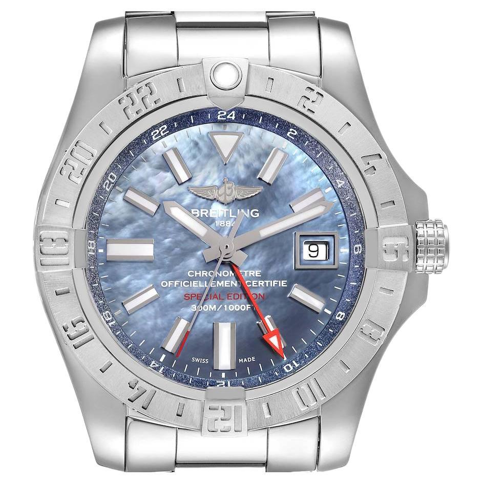 Breitling Avenger II GMT Blaues Perlmutt-Zifferblatt Herrenuhr A32390