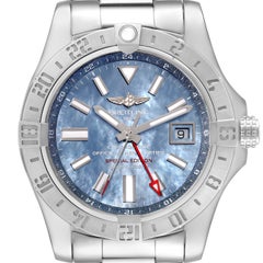 Breitling Avenger II GMT Blue Mother of Pearl Dial Steel Mens Watch