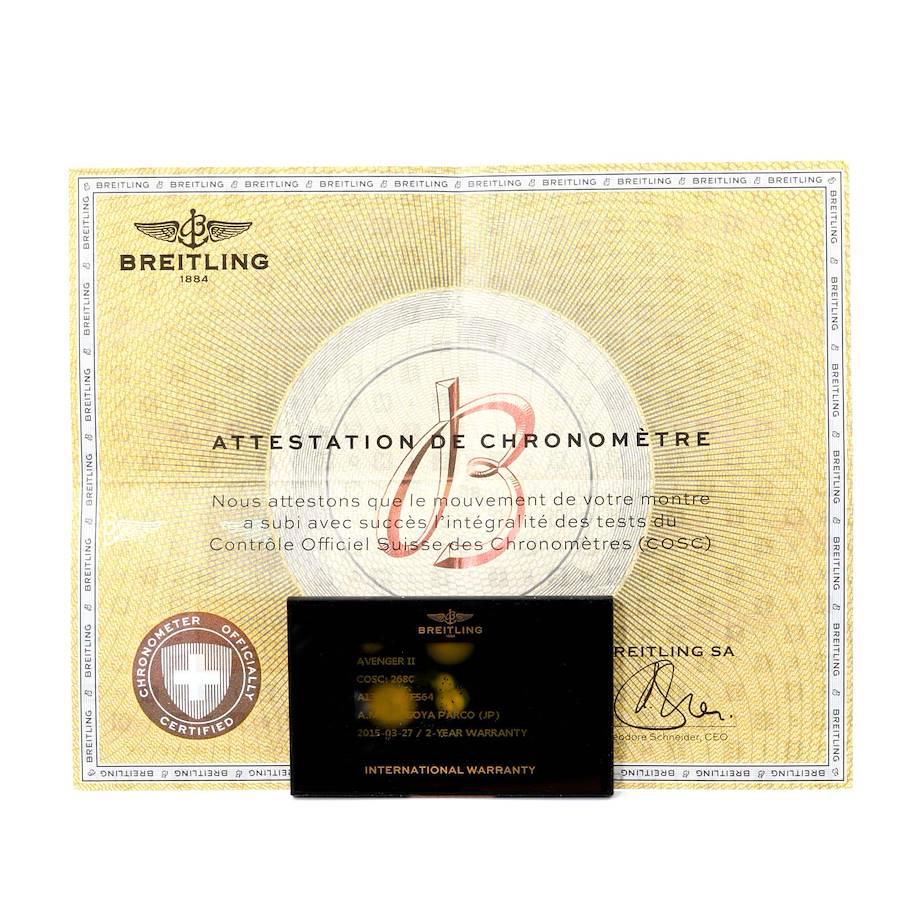Breitling Avenger II Tungsten Graues Zifferblatt Stahl-Herrenuhr A13381 Box Card im Angebot 7