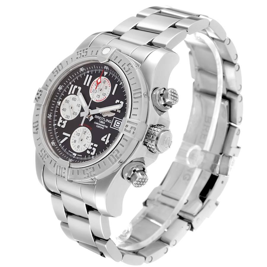 Breitling Avenger II Tungsten Gray Dial Steel Mens Watch A13381 Box Card In Excellent Condition For Sale In Atlanta, GA