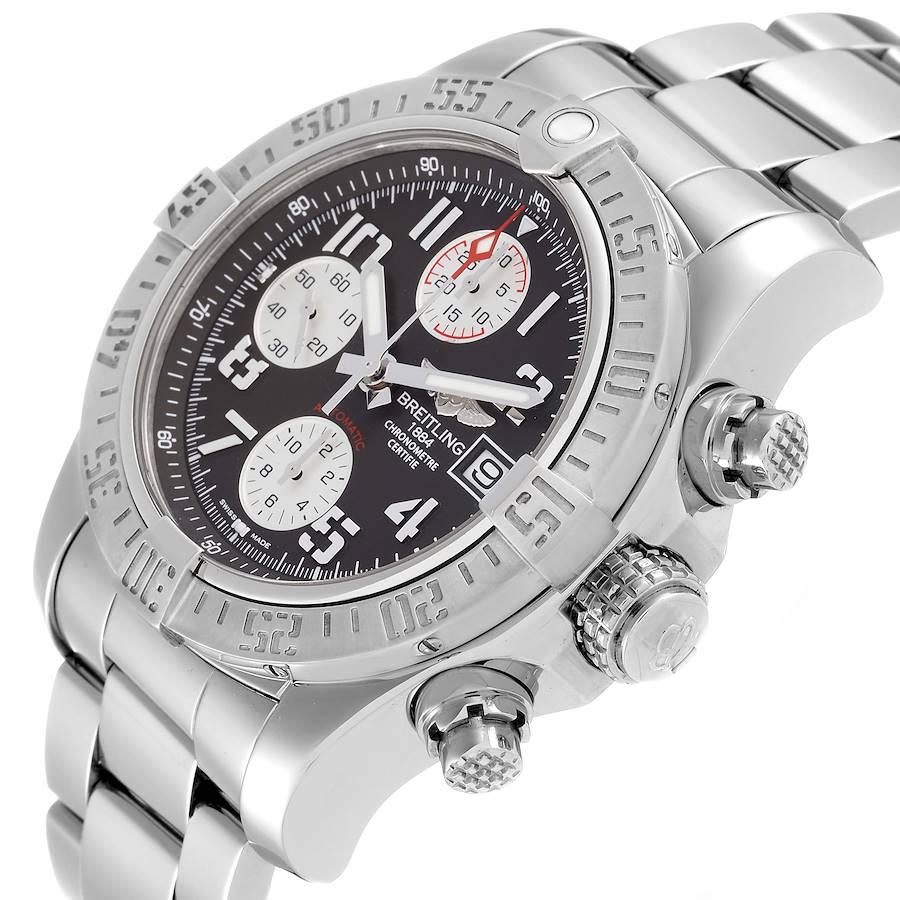 Men's Breitling Avenger II Tungsten Gray Dial Steel Mens Watch A13381 Box Card For Sale