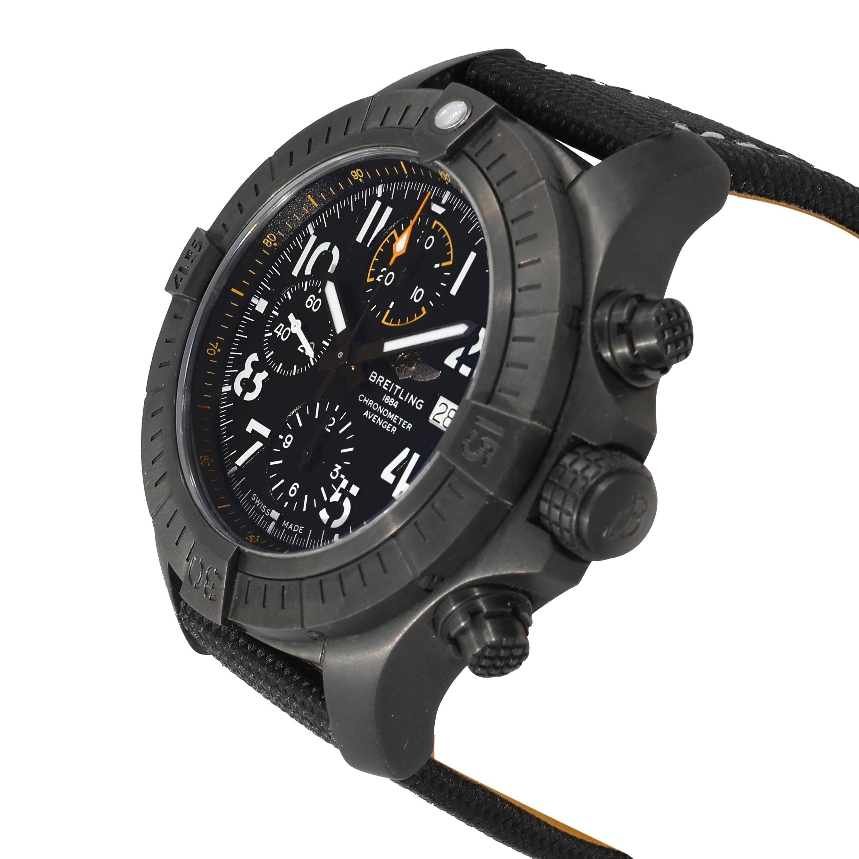 Breitling Avenger Night Mission V13317101B1X2 Men's Watch in  Black Steel

SKU: 131990

PRIMARY DETAILS
Brand: Breitling
Model: Avenger Night Mission
Country of Origin: Switzerland
Movement Type: Mechanical: Automatic/Kinetic
Year Manufactured:
