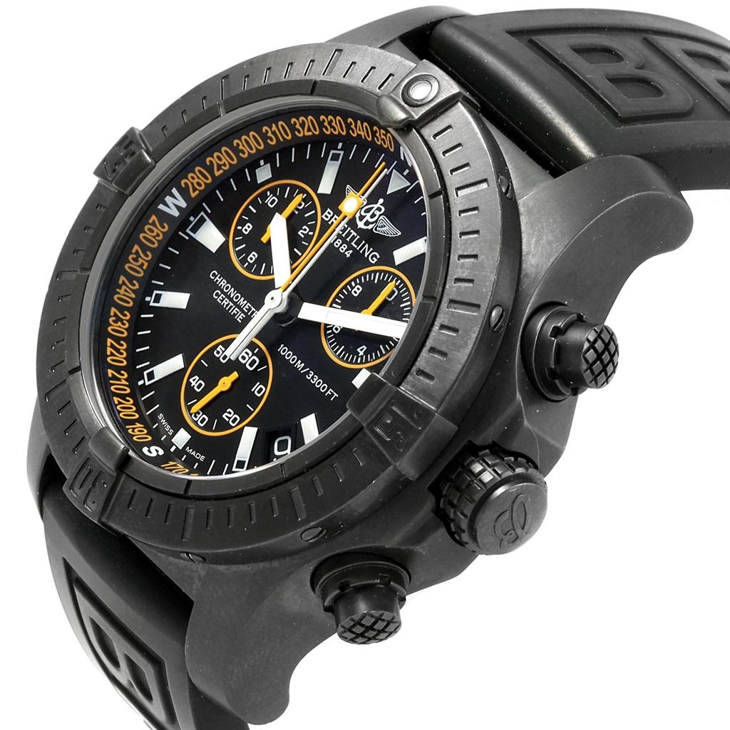 Breitling Avenger Seawolf Blacksteel Chrono Yellow Hands Watch M73390 In Excellent Condition For Sale In Atlanta, GA