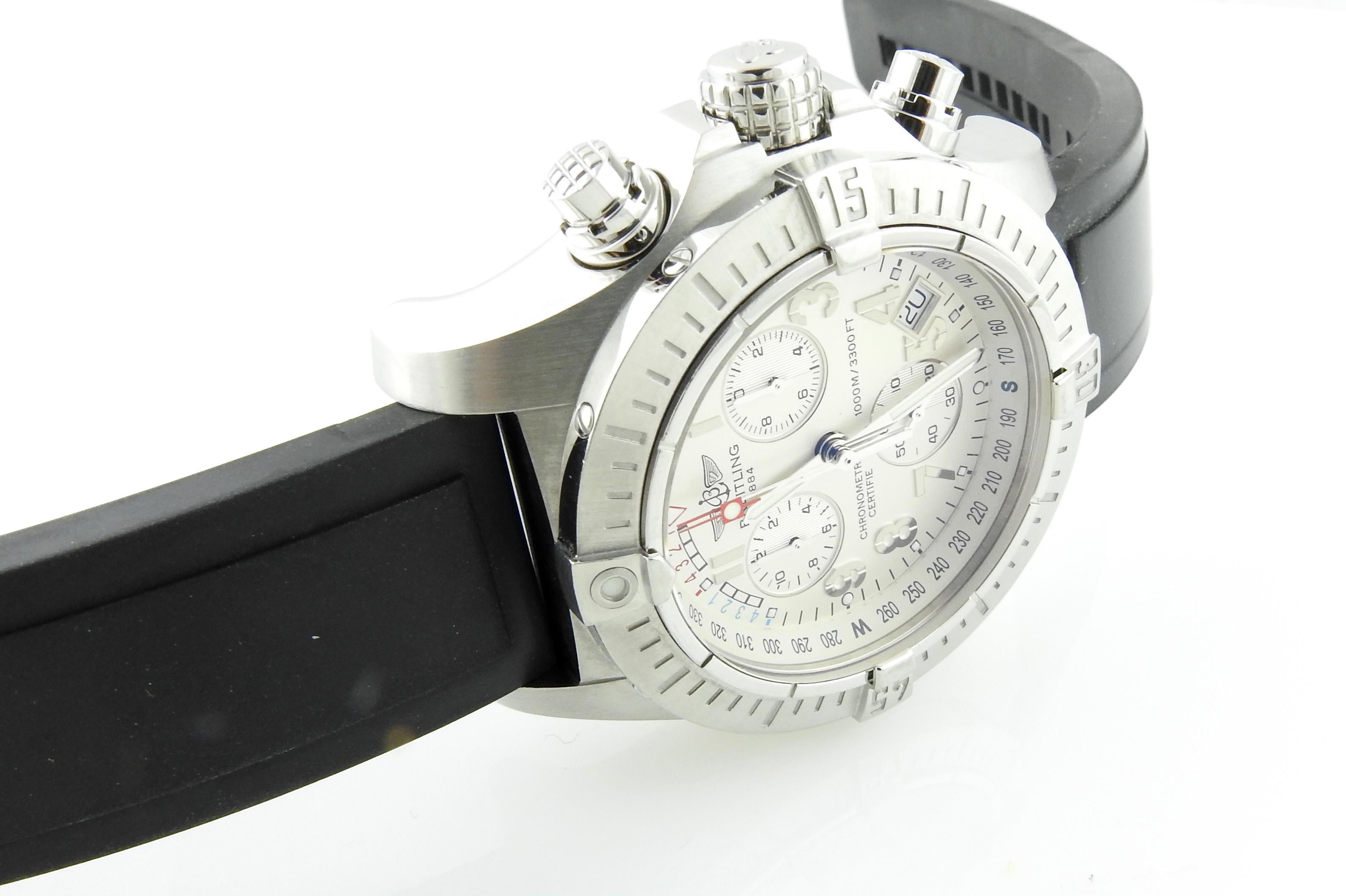 Breitling Avenger Seawolf Chronograph Men's Watch A73390 Silver Dial Rubber Band 5