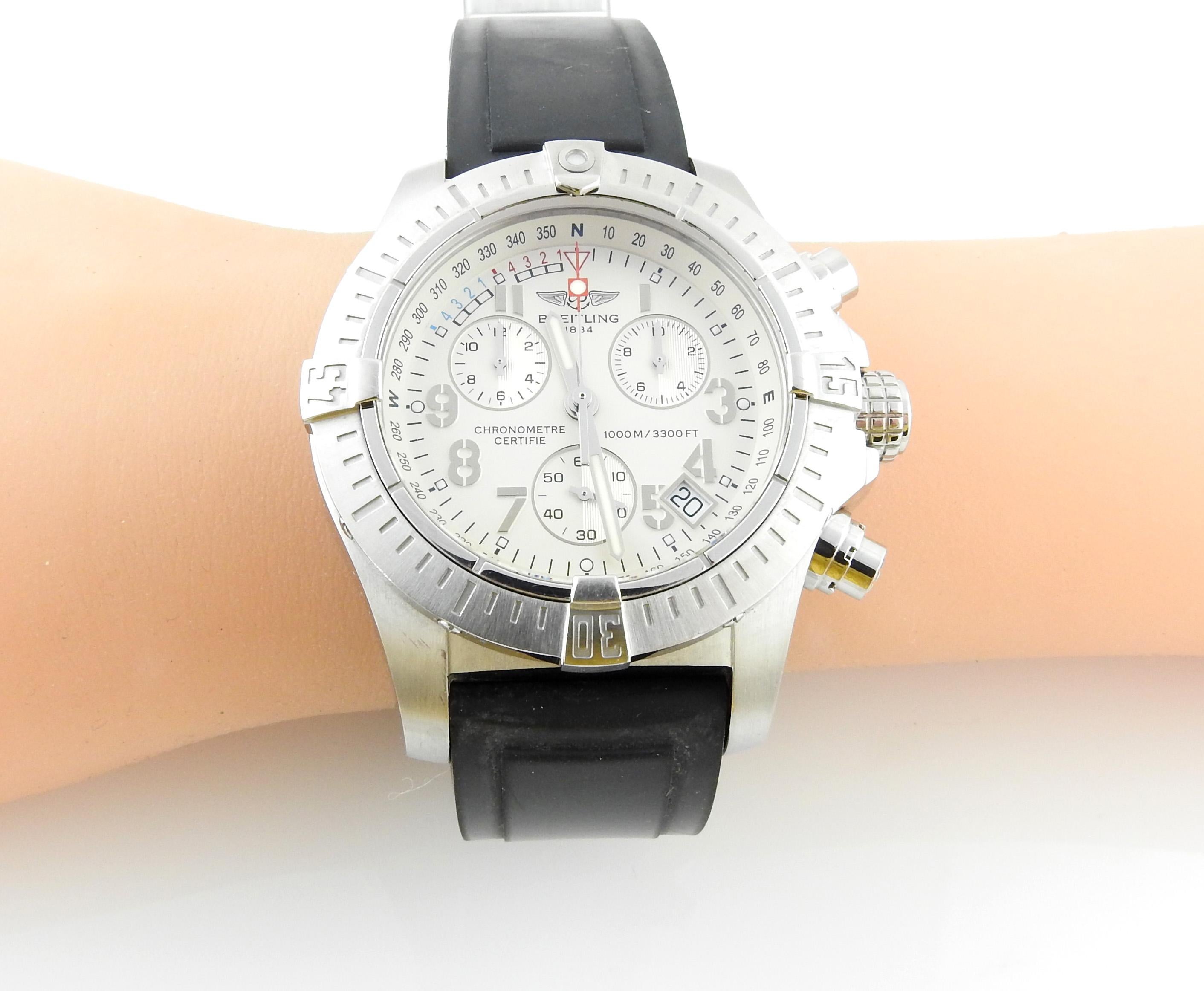 Breitling Avenger Seawolf Chronograph Men's Watch A73390 Silver Dial Rubber Band 6