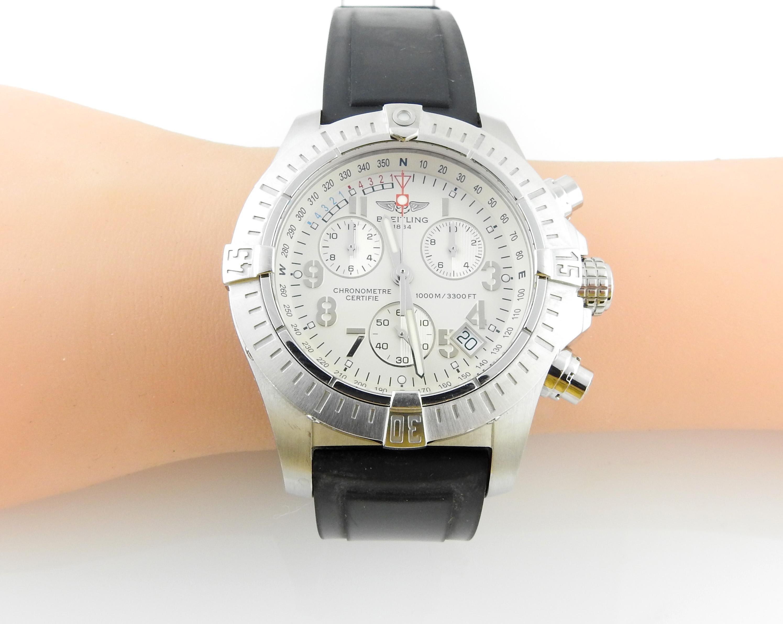 Breitling Avenger Seawolf Chronograph Men's Watch A73390 Silver Dial Rubber Band 7