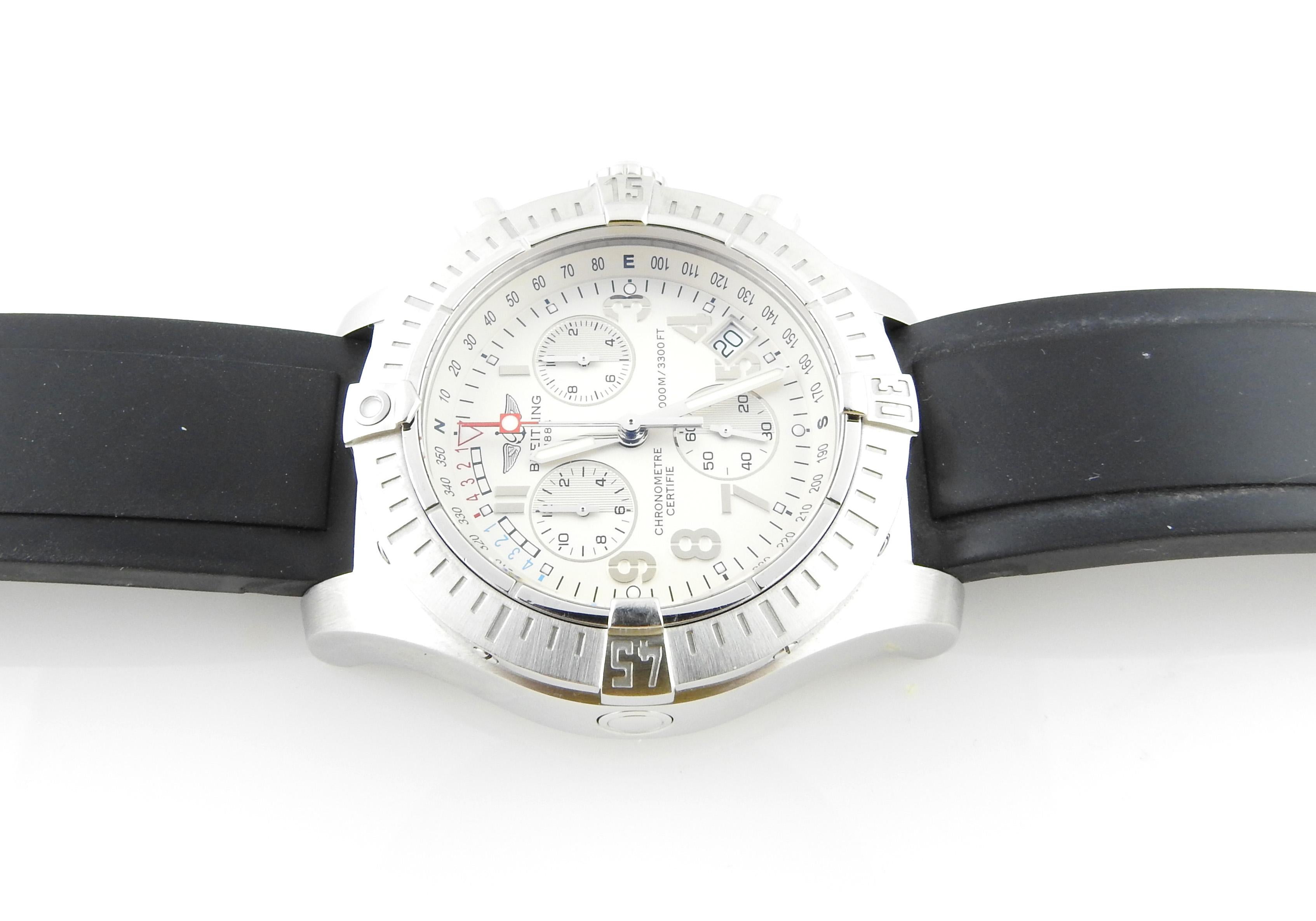 Breitling Avenger Seawolf Chronograph Men's Watch A73390 Silver Dial Rubber Band 1
