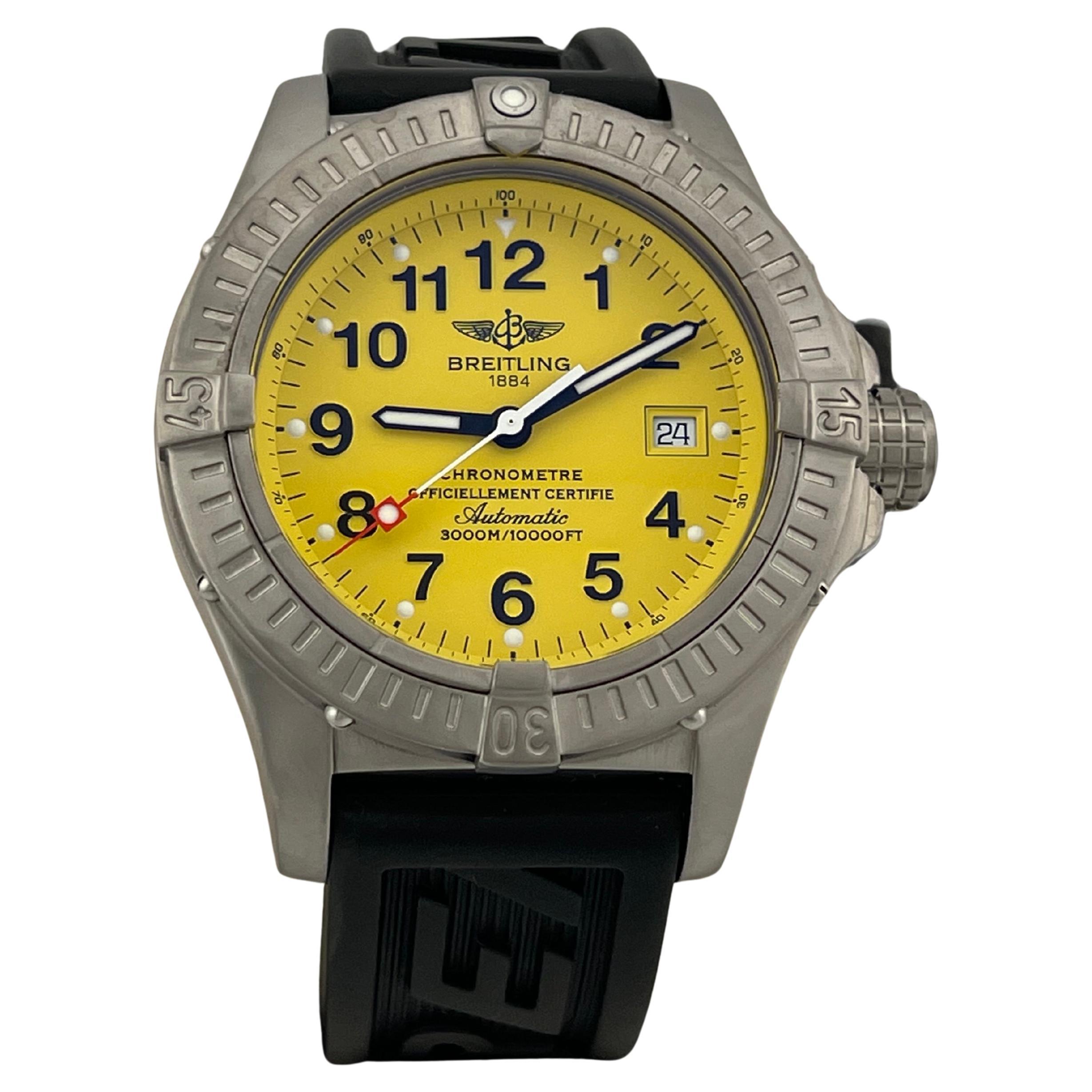 Breitling Avenger Seawolf E17370 44 mm Quadrante giallo Cinturino in gomma titanio