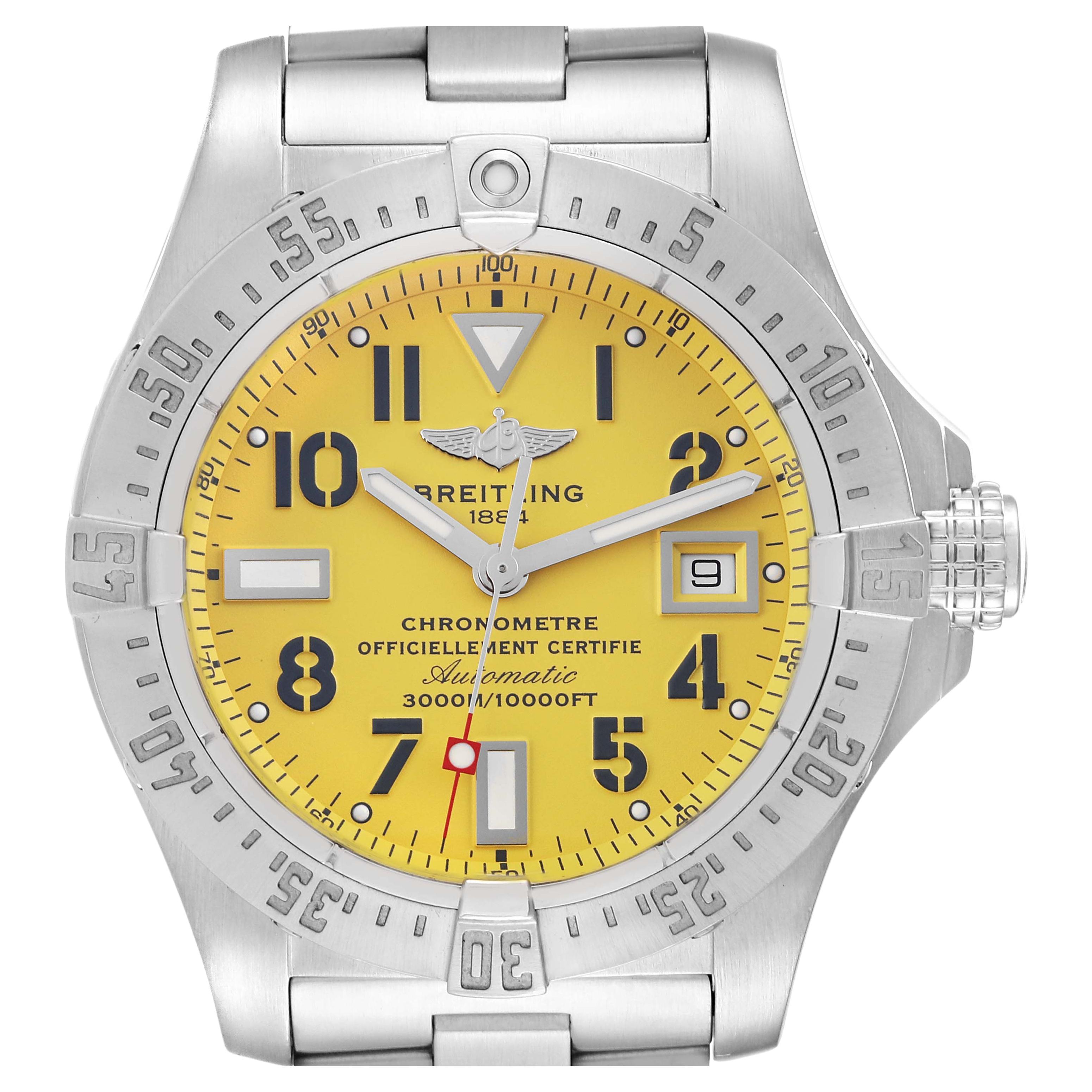 Breitling Avenger Seawolf Yellow Dial Steel Mens Watch A17330 Box Papers