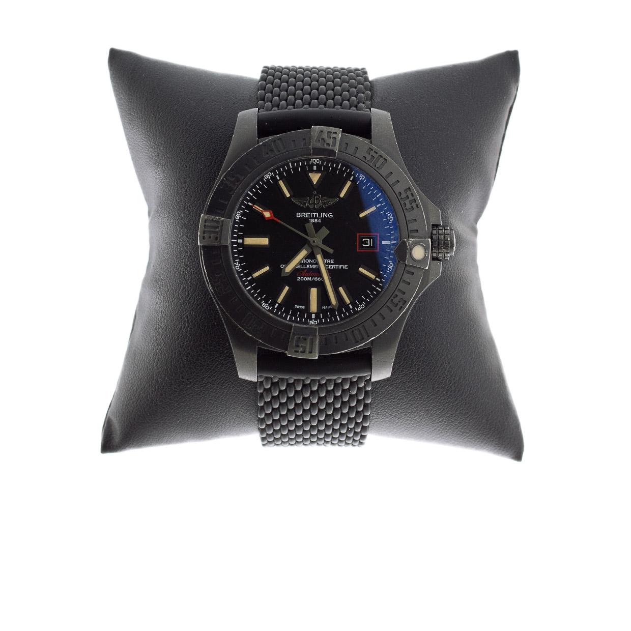 Product Details:
Estimated Retail:  $5,150.00
Condition: Pre Owned
Brand: Breitling
Collection: Avenger
Case Material: Titanium
Gender: Mens
MPN: 1720084
Movement: Mechanical Automatic
Face Color: Black
Band Type: 2pc Strp
Case Size: 48
Style: