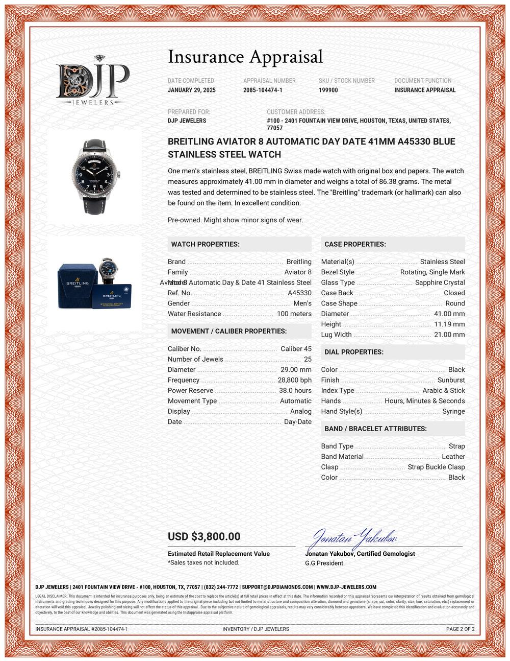 Breitling Aviator 8 Automatic Day Date 41MM A45330 Blue Stainless Steel Watch 6