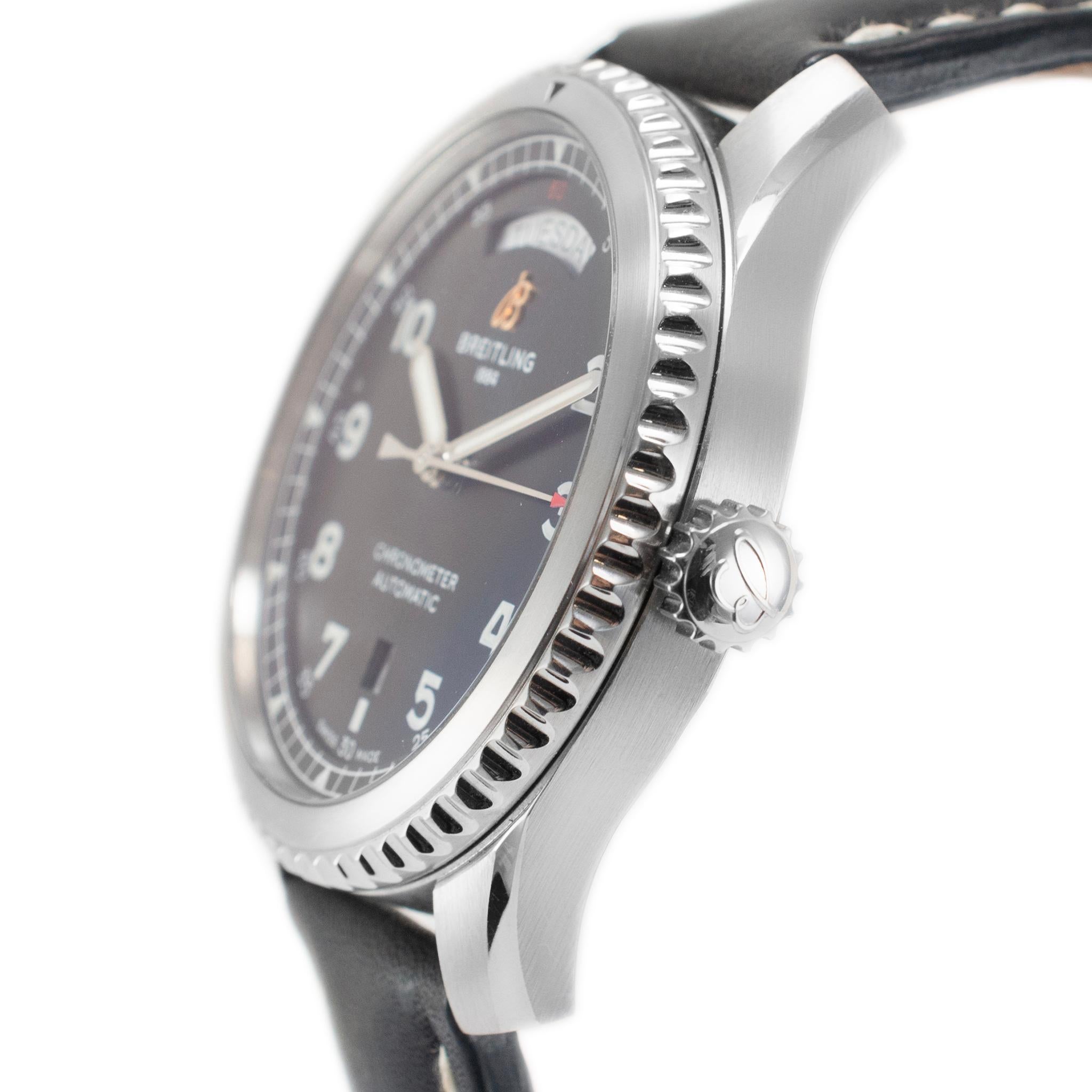Breitling Aviator 8 Automatic Day Date 41MM A45330 Blue Stainless Steel Watch In Excellent Condition In Houston, TX