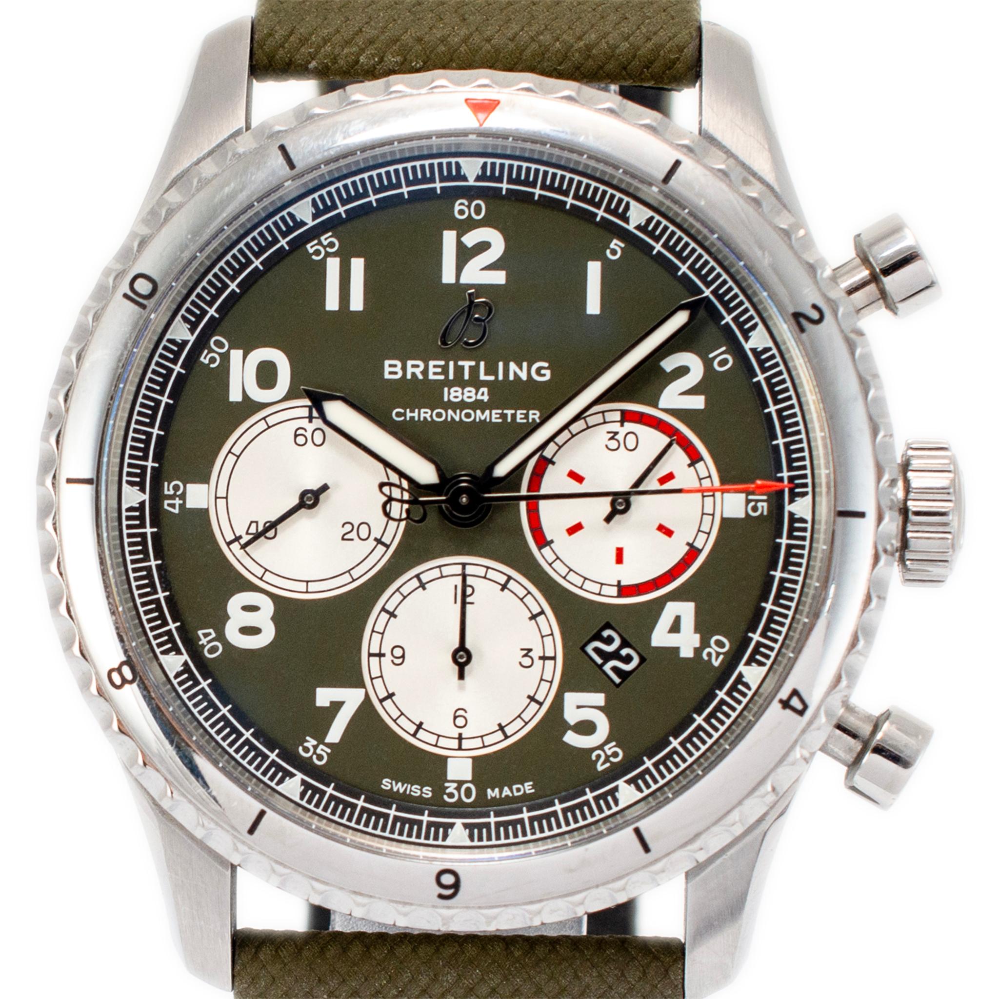 Brand: Breitling

Gender: Men

Metal Type: Stainless Steel

Diameter: 43.00 mm

Weight: 111.94 grams

One men's stainless steel BREITLING Swiss-made watch with original box and papers. The metal was tested and determined to be stainless steel. The