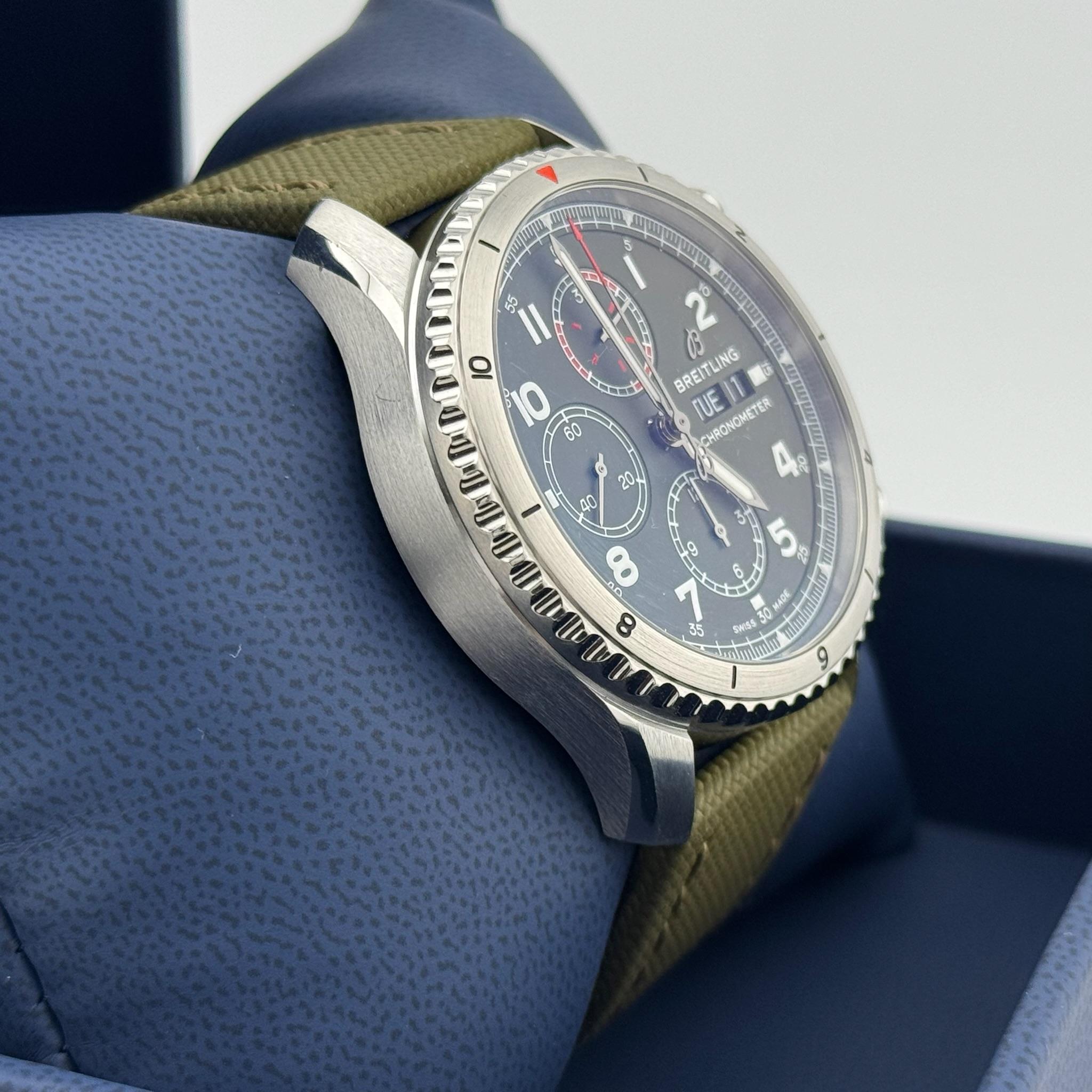 Breitling Aviator 8 Chronograph A13316 43mm Green Dial Stainless Steel Paper For Sale 8