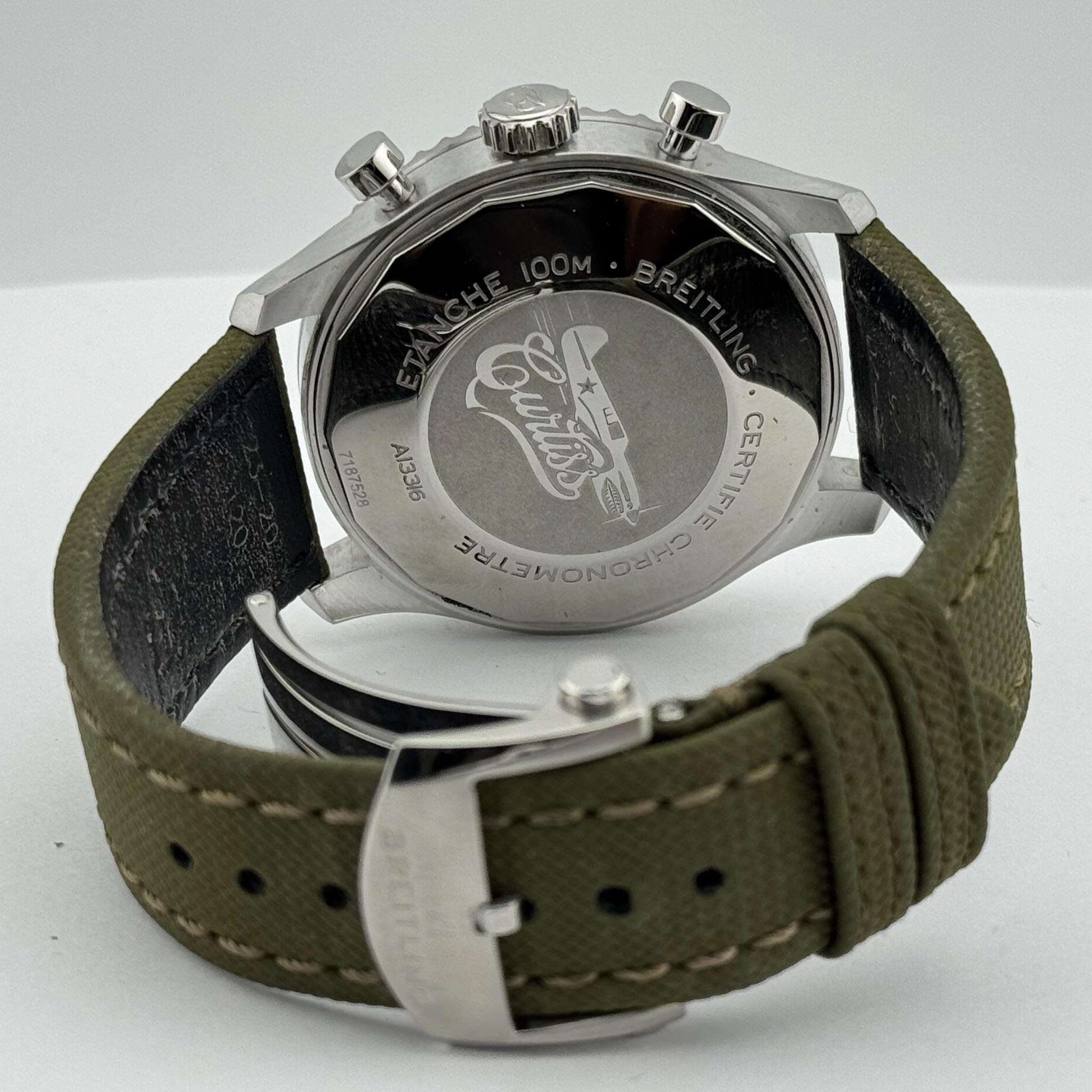Breitling Aviator 8 Chronograph A13316 43mm Green Dial Stainless Steel Paper For Sale 4