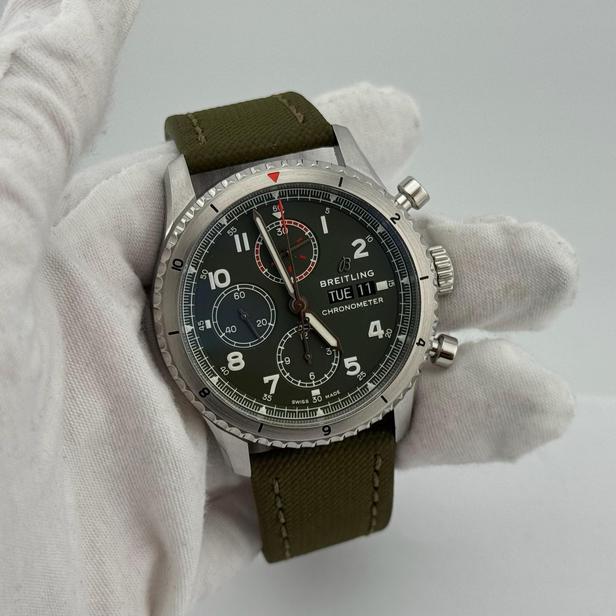 Breitling Aviator 8 Chronograph A13316 43mm Green Dial Stainless Steel Paper For Sale 5