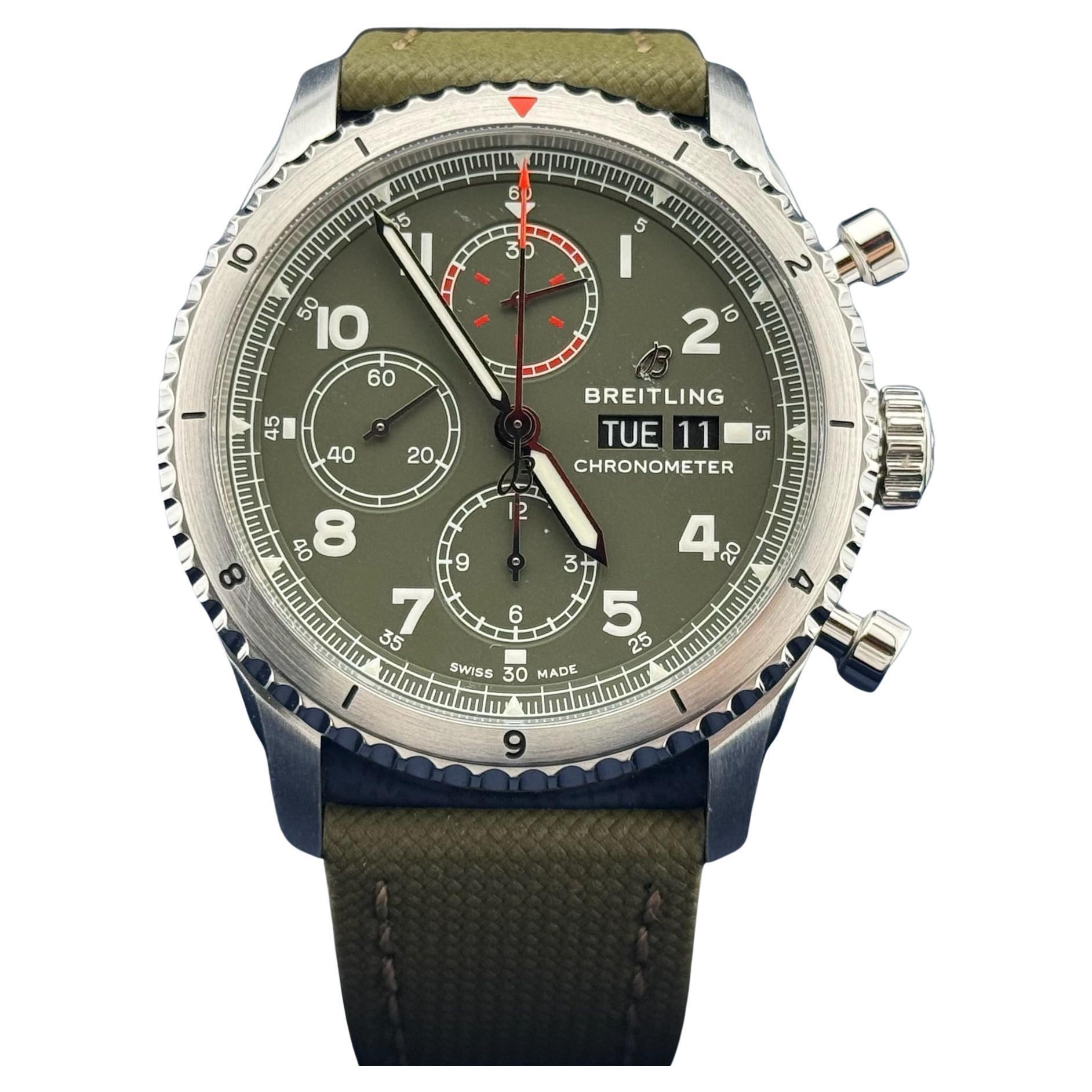 Breitling Aviator 8 Chronograph A13316 43mm Green Dial Stainless Steel Paper For Sale