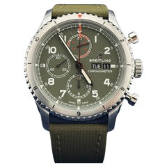 Breitling Aviator 8 Chronograph A13316 43mm Green Dial Stainless Steel Paper