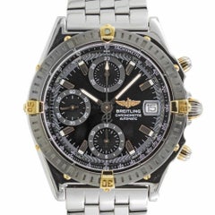 Montre chronographe automatique suisse Breitling B13352 à cadran noir en acier et or