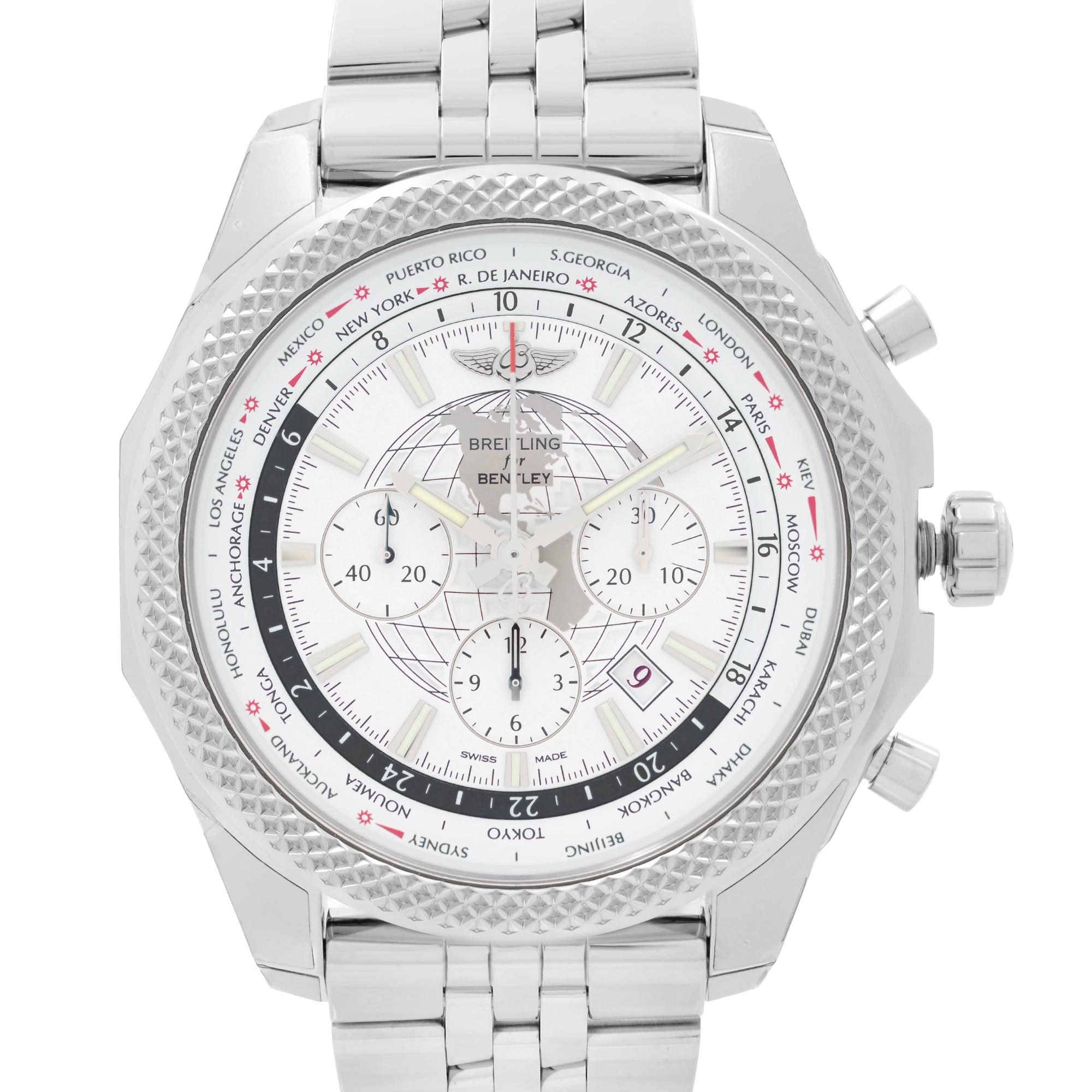 Store Display Model.  Breitling Bentley 05 Unitime White Dial Automatic Men's Watch AB0521U0/A768-990A. Stickers on the case. This Beautiful Timepiece Features: Stainless Steel Case and Bracelet, Fixed Stainless Steel Bezel, Artica White Dial with