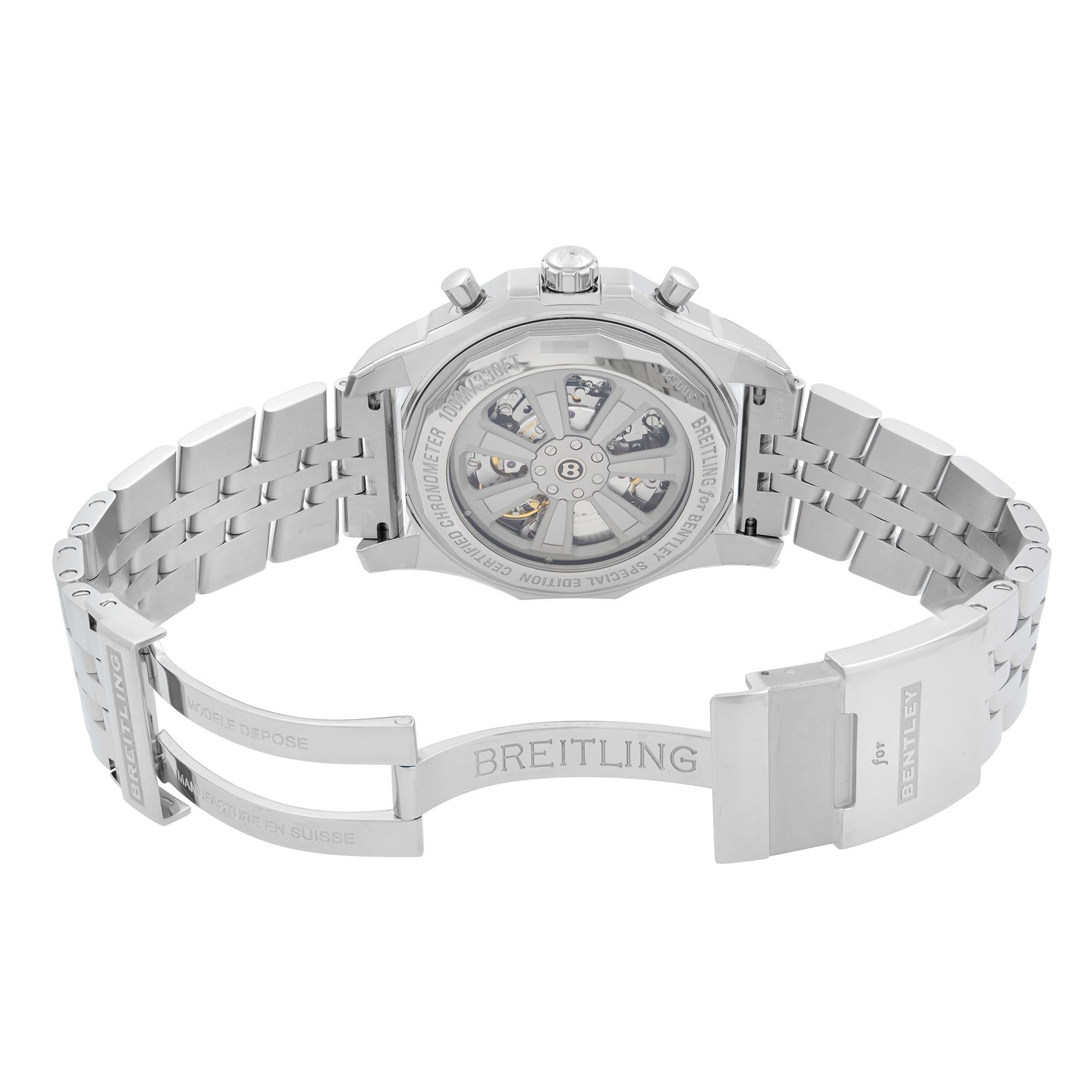Breitling Bentley 05 Unitime Steel White Dial Mens Watch AB0521U0/A768-990A In New Condition For Sale In New York, NY