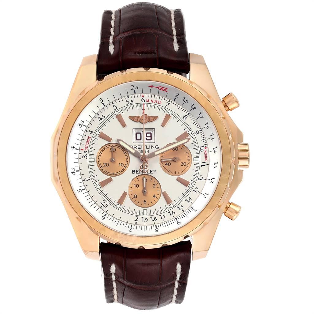 Breitling Bentley 6.75 Rose Gold Black Dial Chronograph LE Watch H44363. Automatic self-winding officially certified chronometer movement. Chronograph function. Caliber 44B, rhodium-plated, 38 jewels, straight-line lever escapement, monometallic