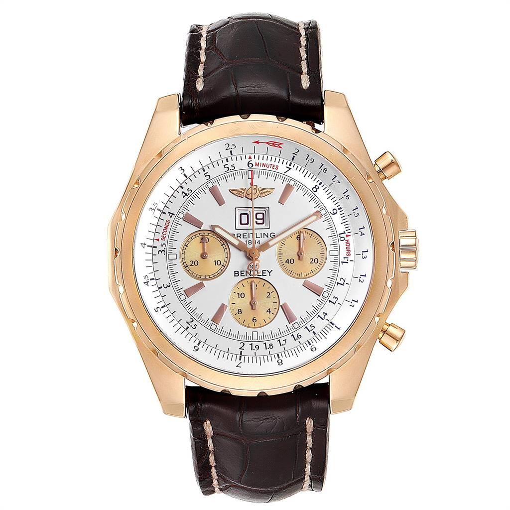 Breitling Bentley 6.75 Rose Gold Limited Edition Mens Watch H44363. Automatic self-winding officially certified chronometer movement. Chronograph function. Caliber 44B, rhodium-plated, 38 jewels, straight-line lever escapement, monometallic balance,