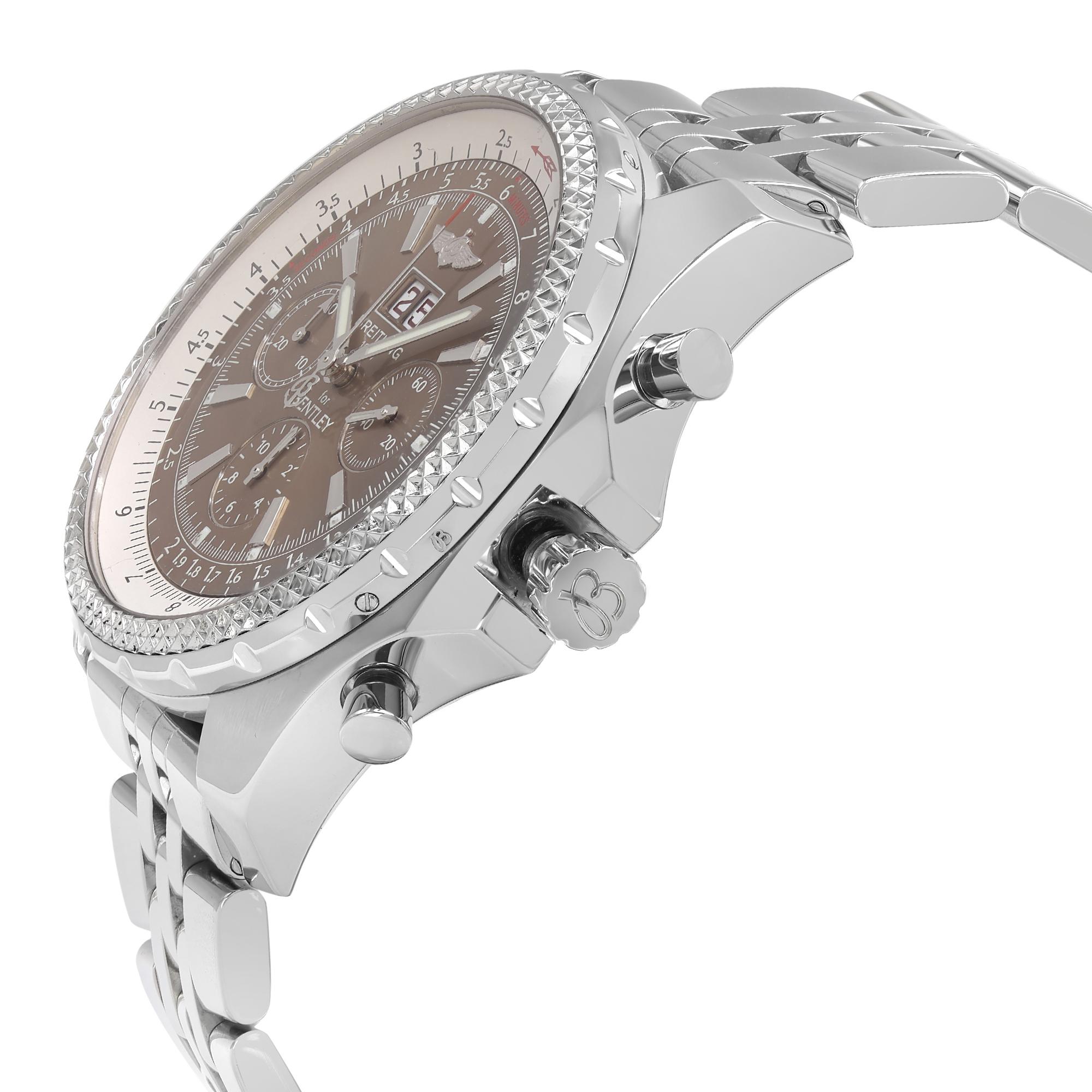 Breitling Bentley 6.75 Stahl Braunes Zifferblatt Automatische Herrenuhr A4436212/Q504-970A im Zustand „Relativ gut“ in New York, NY
