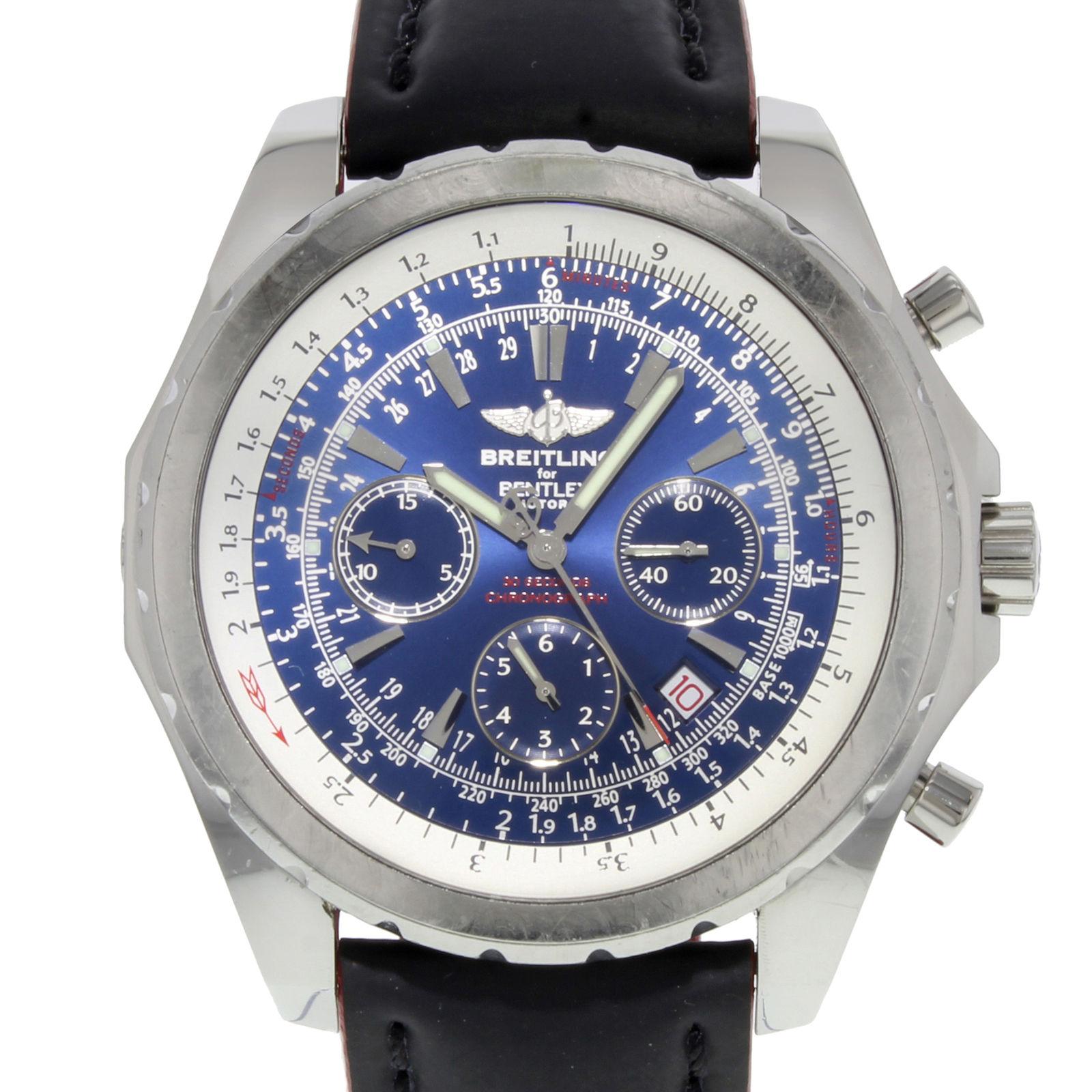 This pre-owned Breitling Bentley  A25362  is a beautiful men's timepiece that is powered by an automatic movement which is cased in a stainless steel case. It has a round shape face, chronograph, date, small seconds subdial dial and has hand sticks