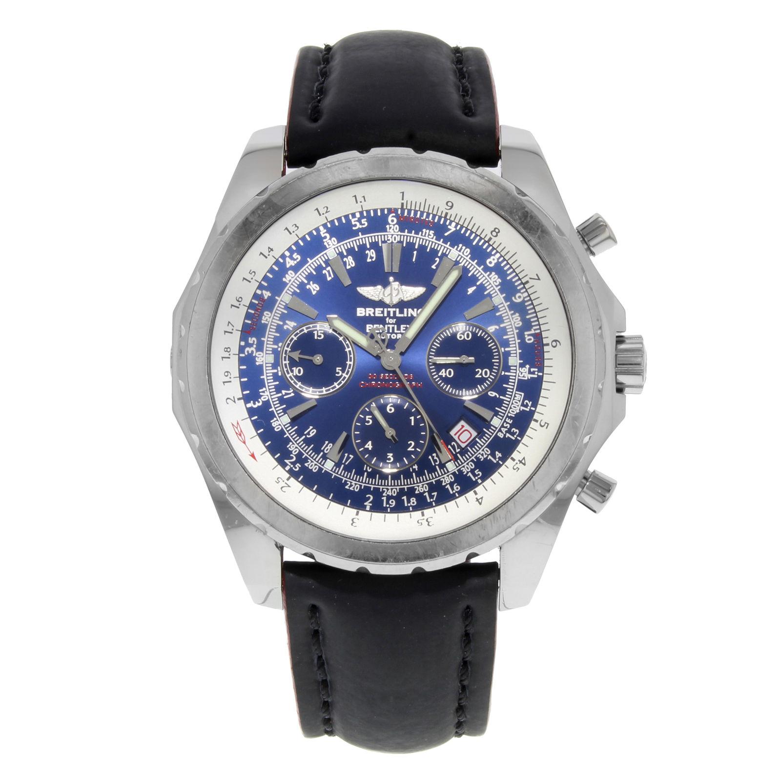 Breitling Bentley Chronograph Blue Dial Steel Automatic Mens Watch A25362 Mint