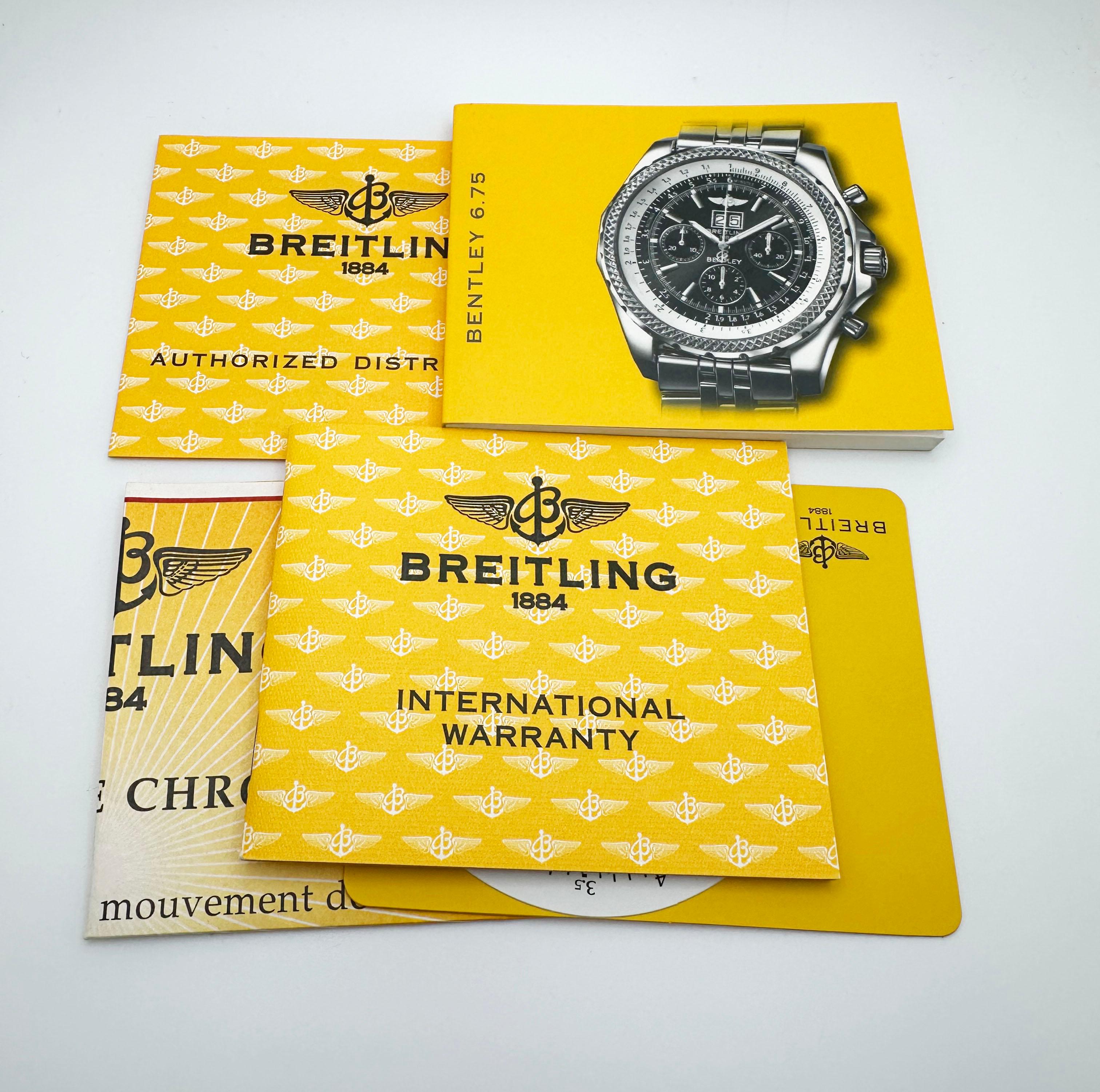 Style Number: A44362



Year: 2006

 

Model: Breitling Bentley 

 

Case Material: Stainless Steel 

 

Band: Stainless Steel 

 

Bezel: Stainless Steel 

 

Dial: Silver 

 

Face: Sapphire Crystal 

 

Case Size: 48mm 

 

Includes: 

-Rolex Box