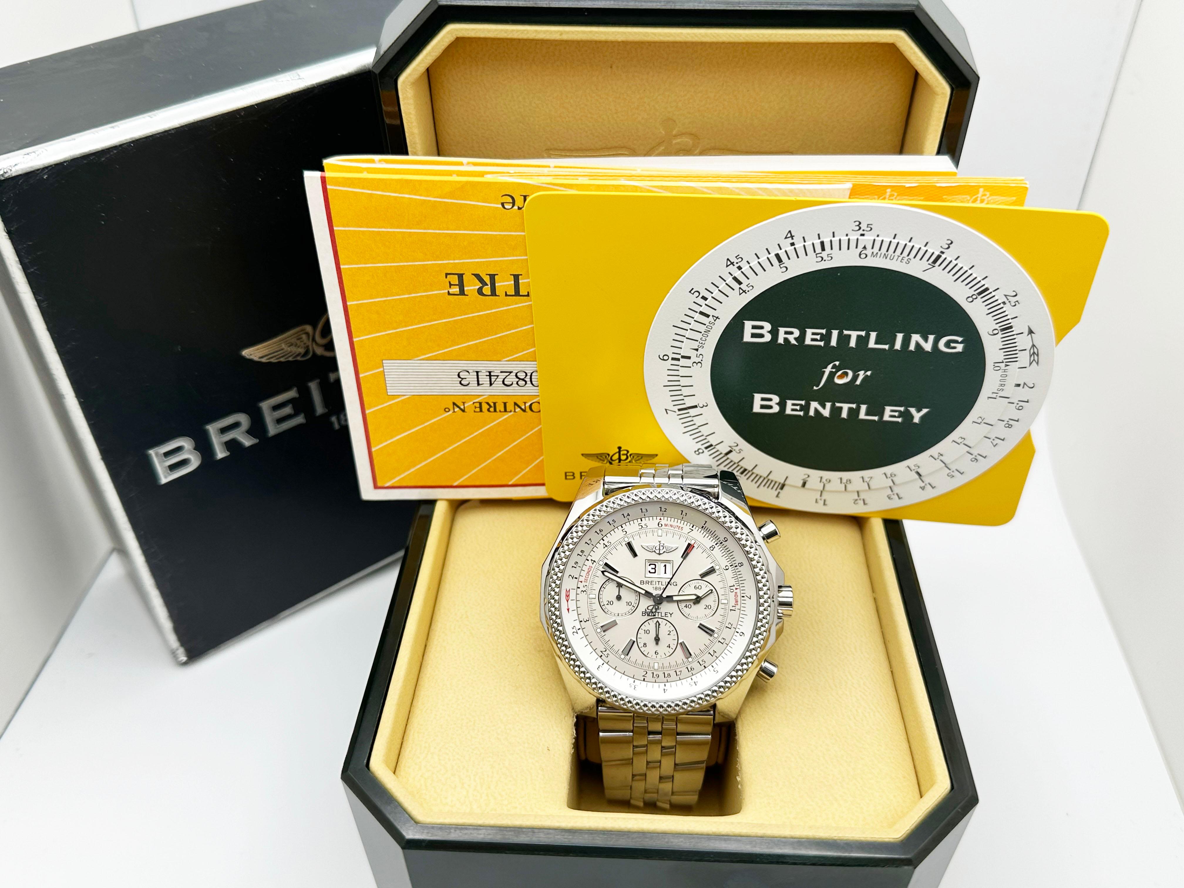 Men's Breitling Bentley A44362 Silver Dial Stainless Steel 48mm Box Paper 2006 For Sale