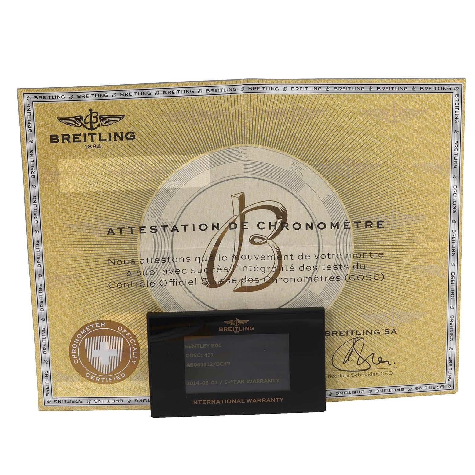 Breitling Bentley B06 Schwarzes Zifferblatt Chronograph Stahl Herrenuhr AB0611 Box Card 5