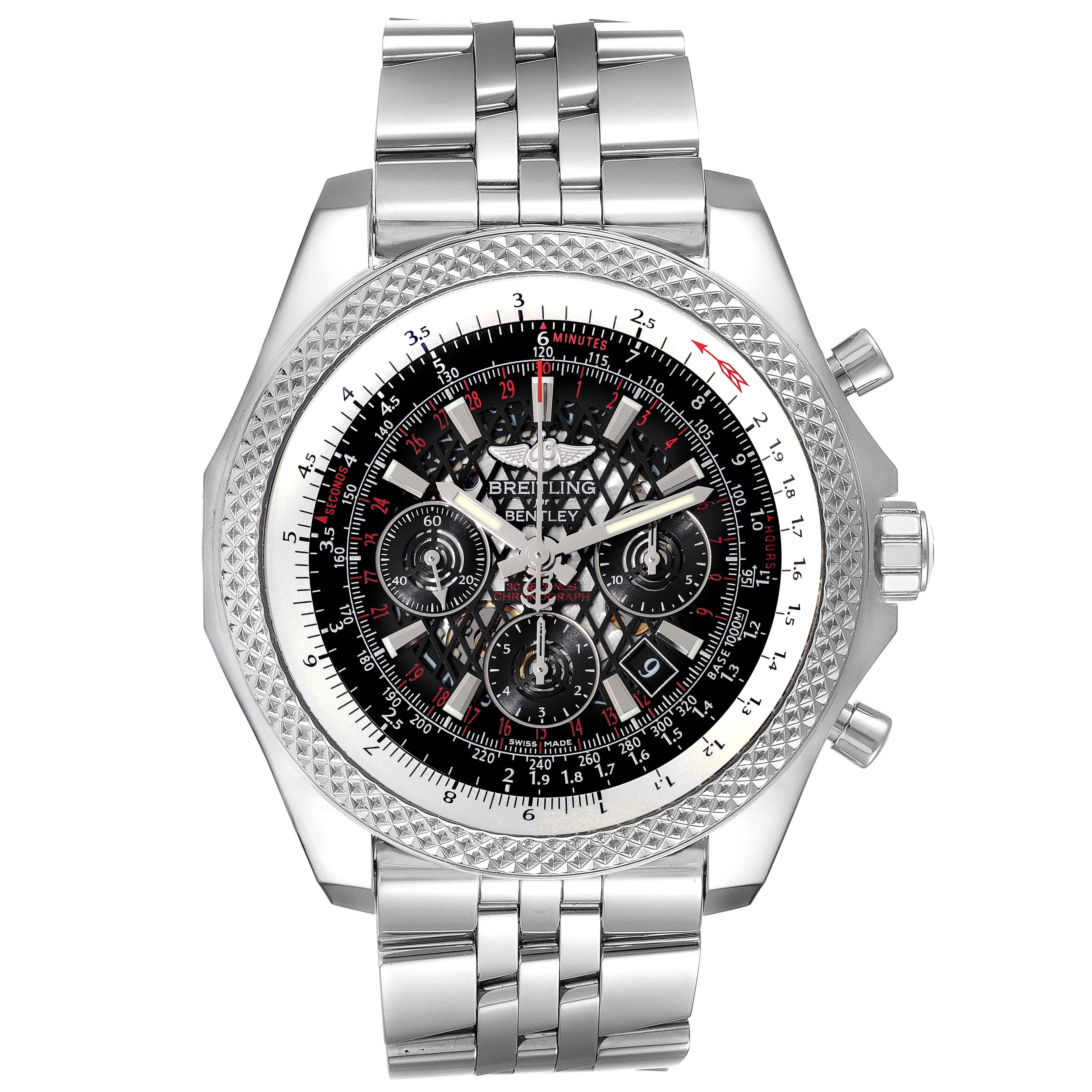Breitling Bentley B06 Black Dial Chronograph Steel Mens Watch AB0611. Self-winding automatic officially certified chronometer movement. Chronograph function. Stainless steel case 49 mm in diameter. Stainless steel screwed-down crown and pushers.