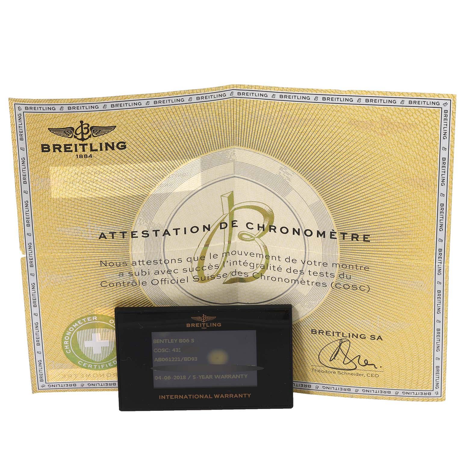 Breitling Bentley B06 Black Dial Chronograph Steel Mens Watch AB0612 Box Card For Sale 4
