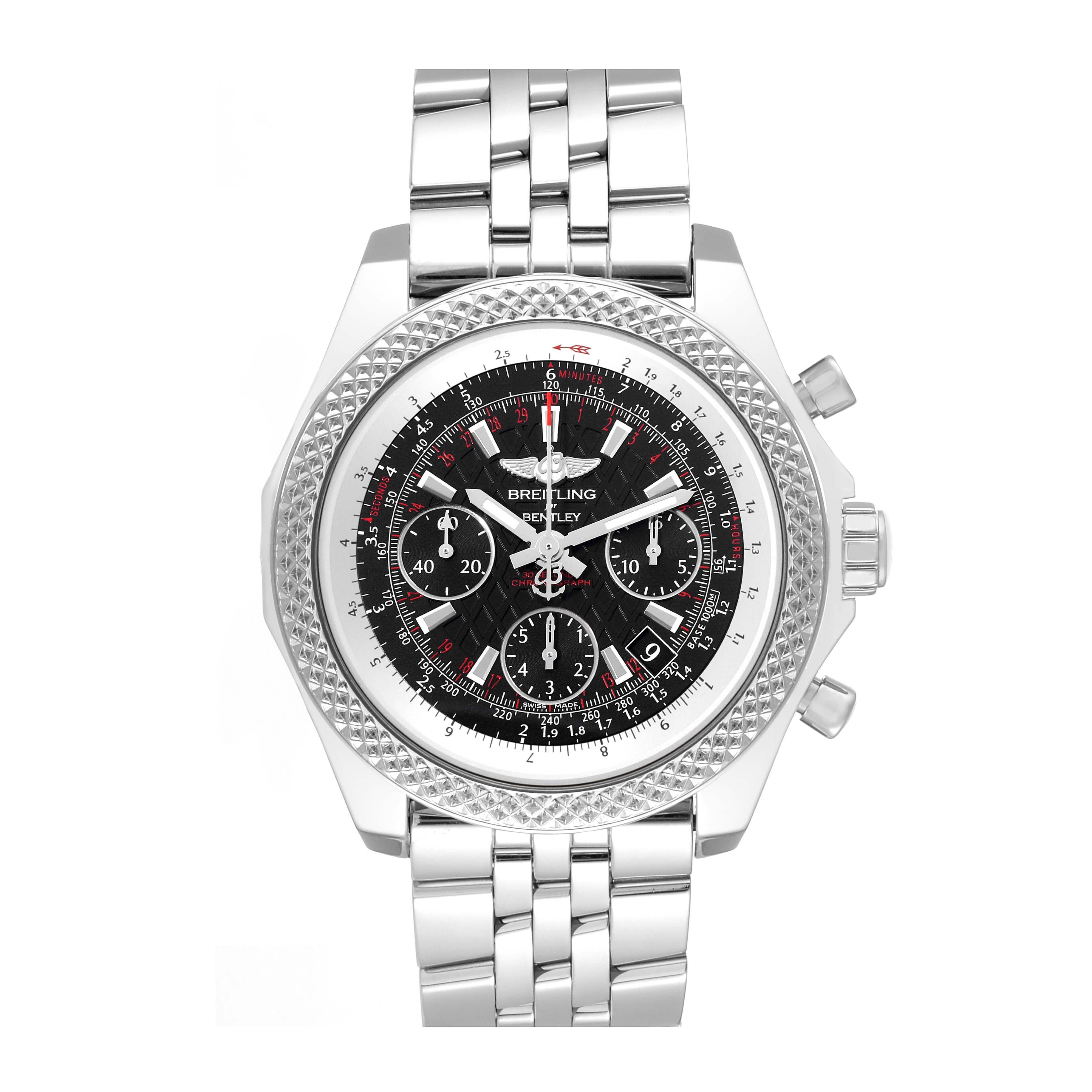 Breitling Bentley B06 Black Dial Chronograph Steel Mens Watch AB0612 Box Card In Excellent Condition For Sale In Atlanta, GA