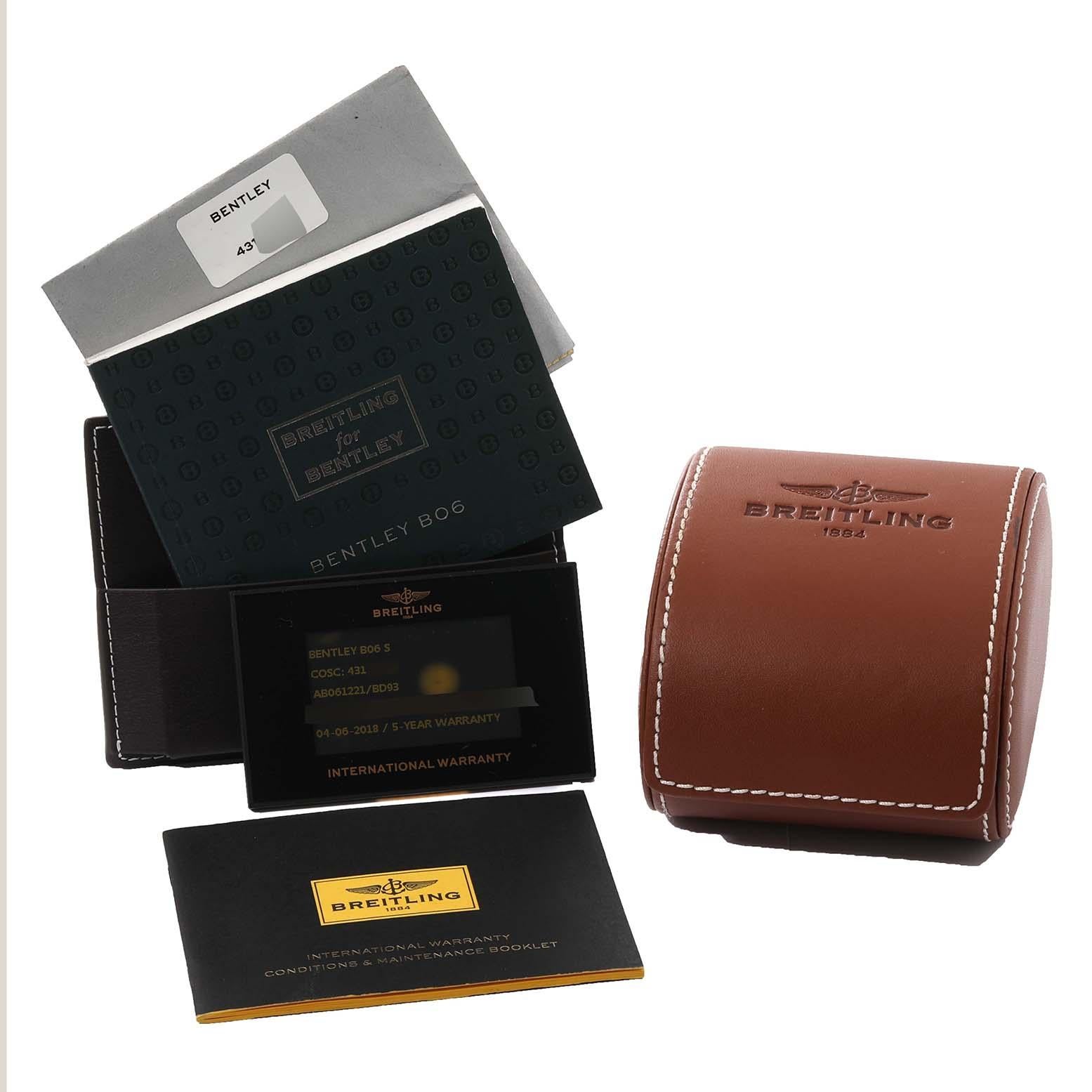 Breitling Bentley B06 Black Dial Chronograph Steel Mens Watch AB0612 Box Card For Sale 1