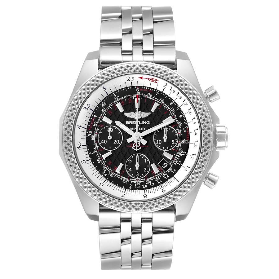 Breitling Bentley B06 Black Dial Chronograph Watch AB0612 Box Card. Self-winding automatic officially certified chronometer movement. Chronograph function. Stainless steel case 44 mm in diameter. Stainless steel screwed-down crown. Stainless steel