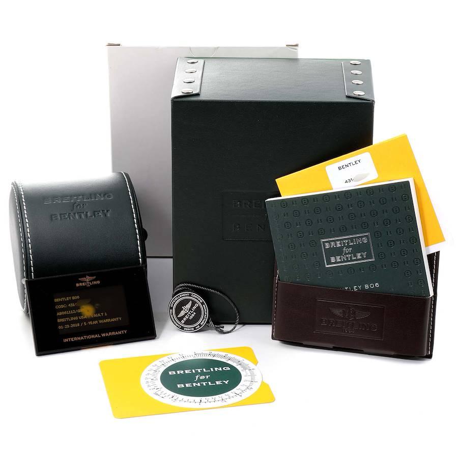 Breitling Bentley B06 Silver Dial Black Rubber Strap Watch AB0611 Box Card For Sale 5
