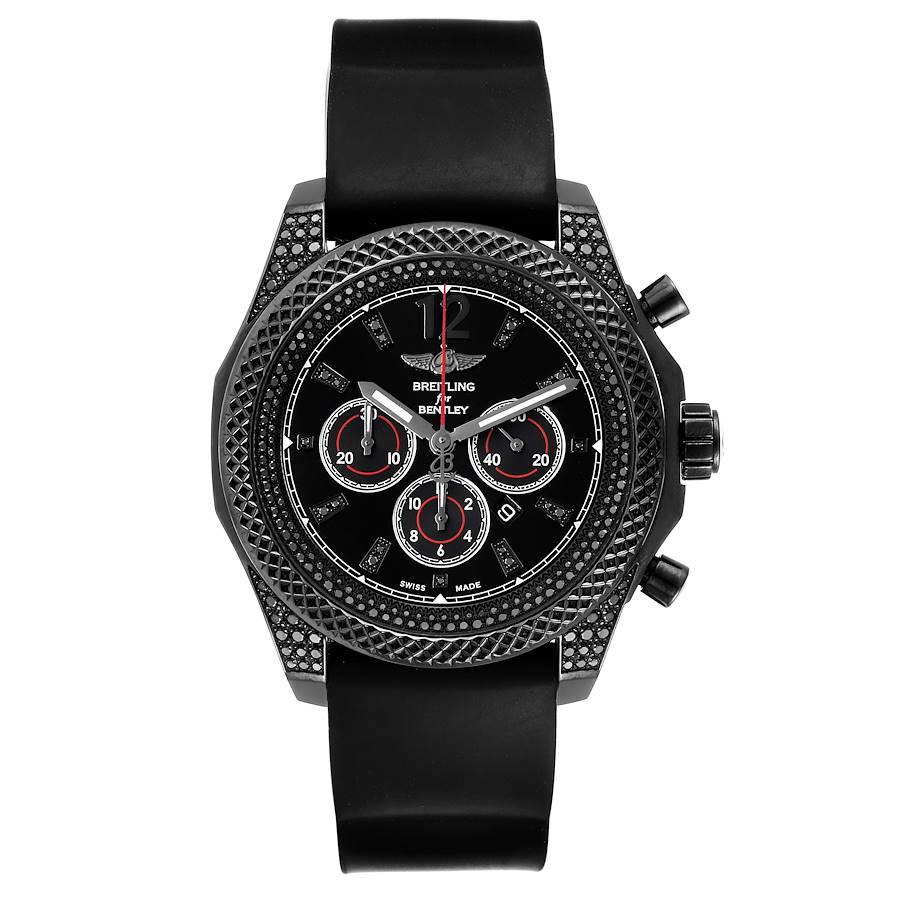 Breitling Bentley Barnato Black Dial Diamond Mens Watch M41390 Box Card. Self-winding automatic officially certified chronometer movement. Chronograph function. PVD black steel case 42 mm in diameter. Screwed-down crown. Original Brietling factory
