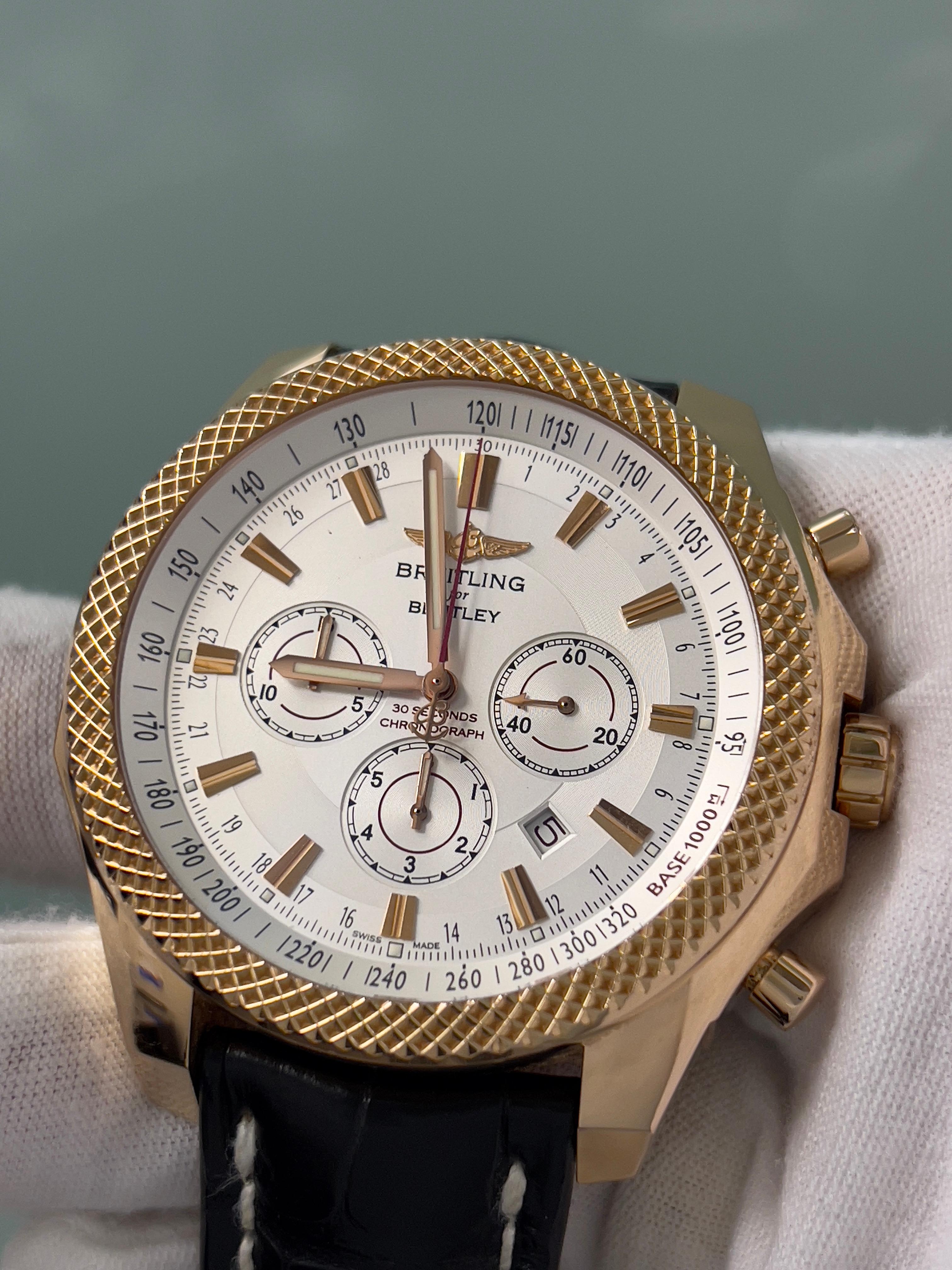 Breitling Bentley Barnato R25368 49mm 18K Rose Gold Leather Strap Box For Sale 3