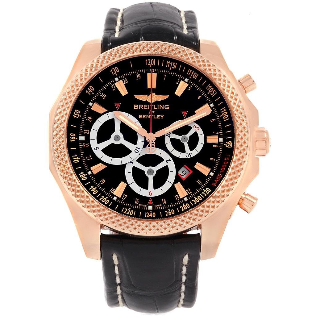 Breitling Bentley Barnato Racing Rose Gold Limited Edition Uhr R25366. Automatisches Chronometerwerk mit automatischem Aufzug, offiziell zertifiziert. Chronographen-Funktion. Gehäuse aus Edelstahl mit einem Durchmesser von 49.0 mm. Verschraubte